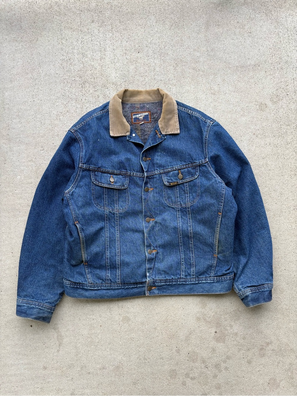 Vintage 90s Mustang Stormrider Denim Jacket Cord Collar Blanket Lined Mens XL